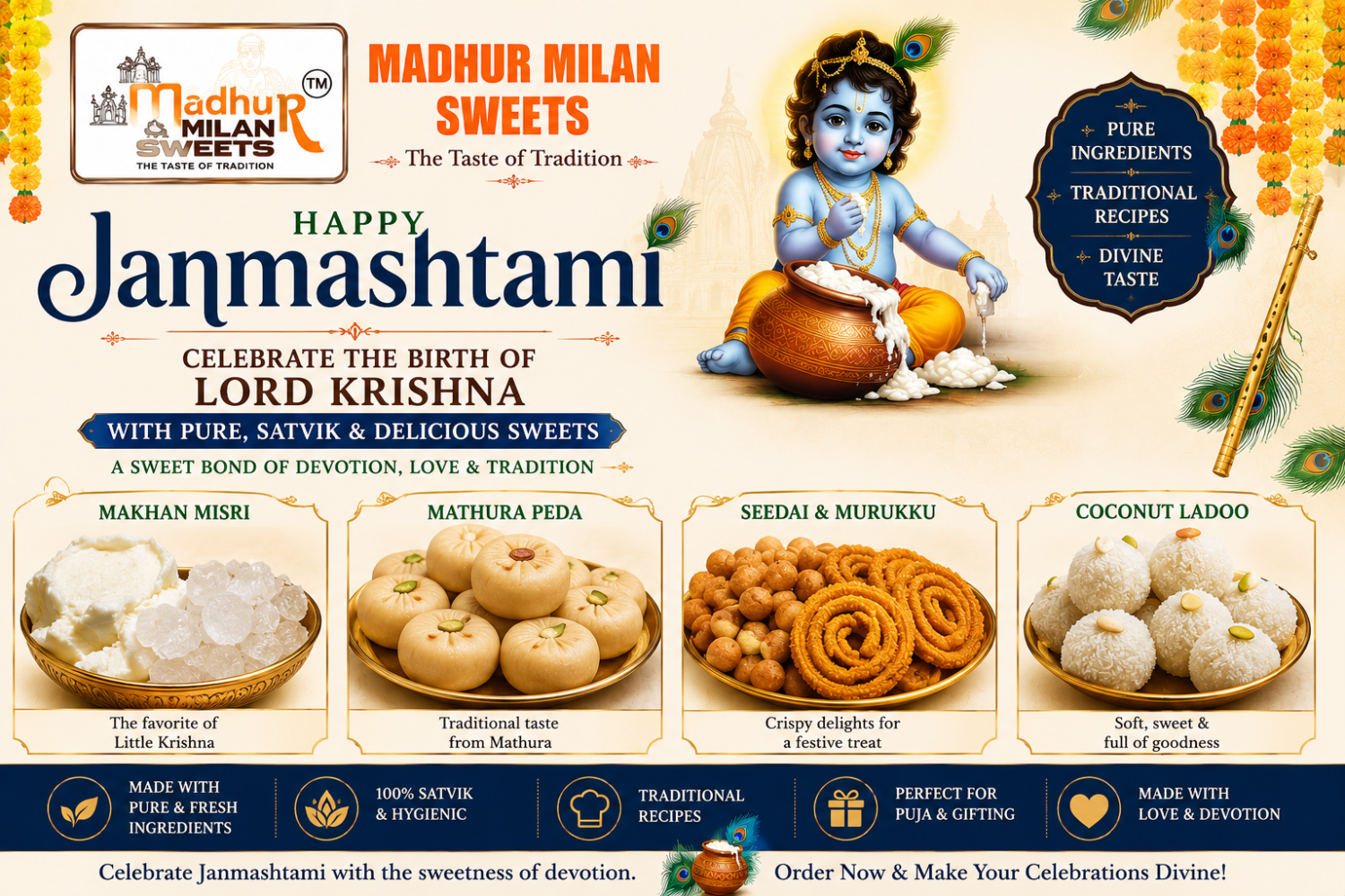 Best Janmashtami Sweets in Varanasi | Makhan Mishri, Mathura Peda & Coconut Ladoo – Madhur Milan Sweets