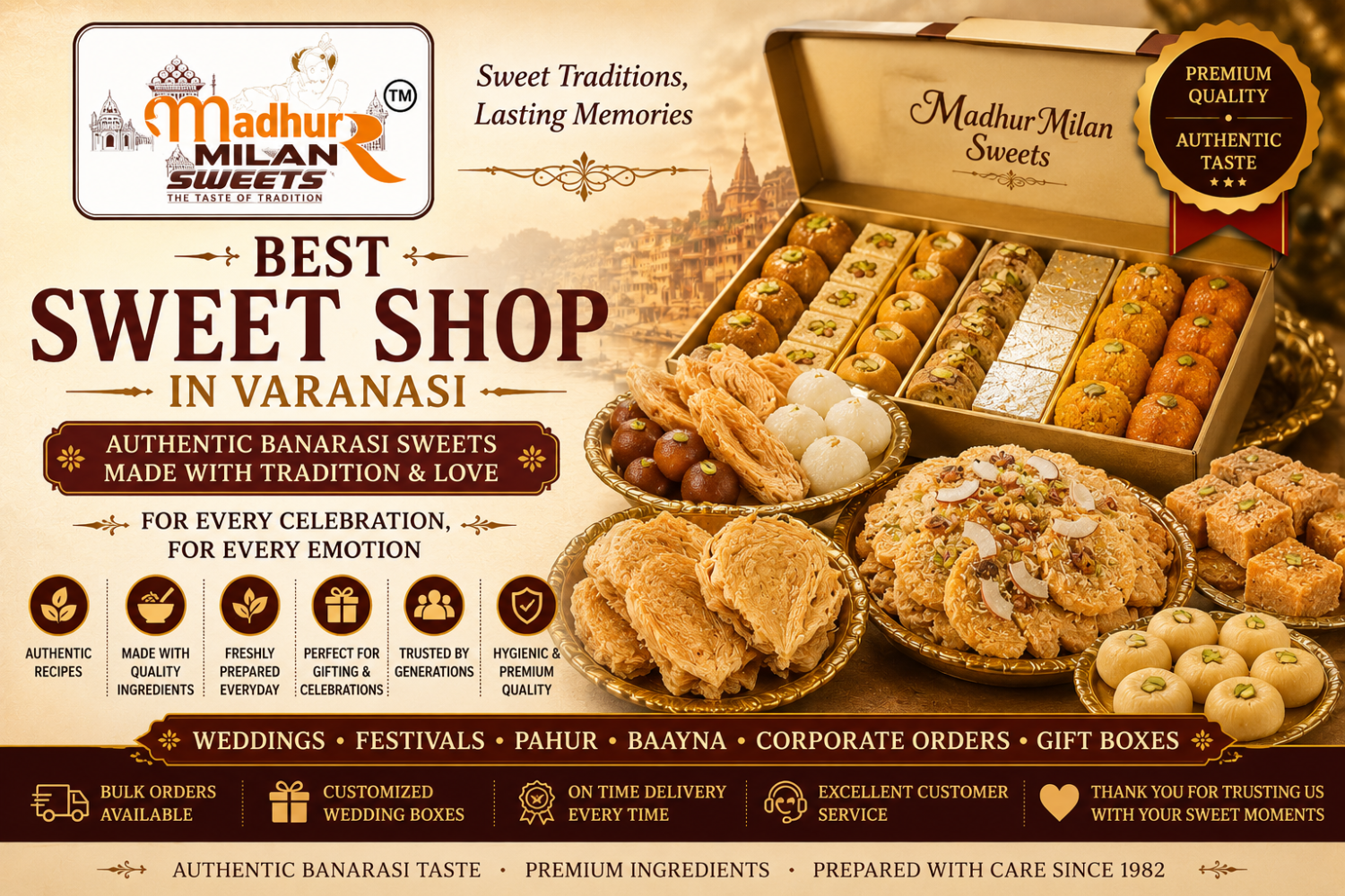 Best Sweet Shop in Varanasi – Authentic Banarasi Sweets Since 1982 | Madhur Milan Sweets