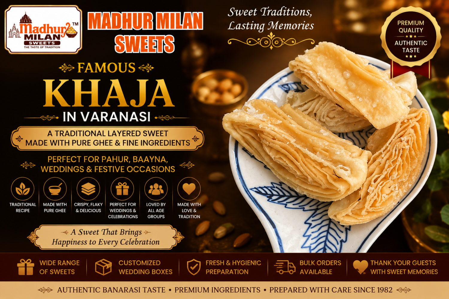 Best Khaja in Varanasi – Traditional Crispy Sweet for Weddings & Festivals | Madhur Milan Sweets