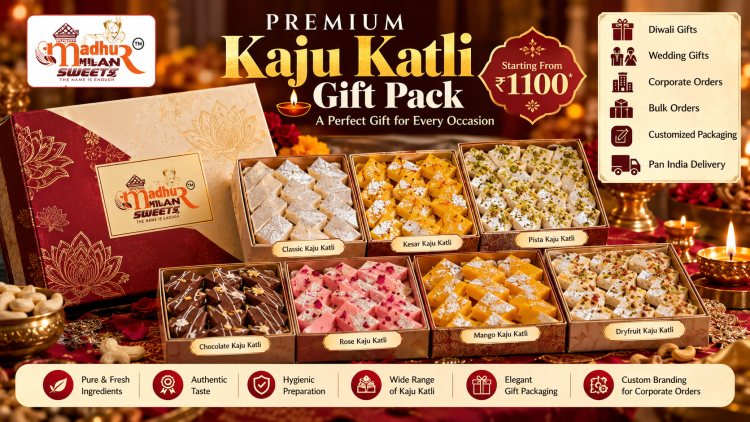 Premium Kaju Katli Gift Hamper Starting at ₹1,100 | Madhur Milan Sweets