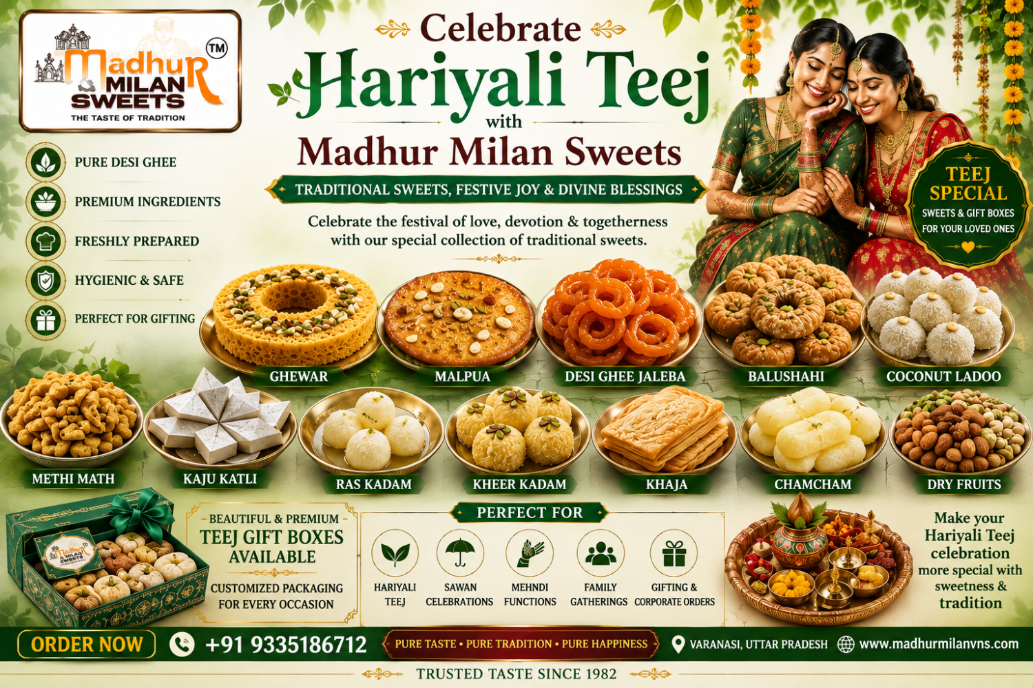 Hariyali Teej Special Sweets in Varanasi | Ghewar, Malpua & Gift Boxes – Madhur Milan Sweets