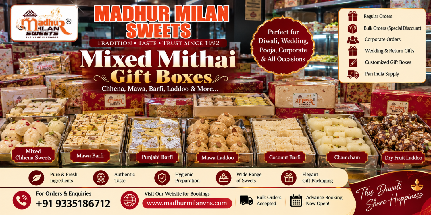 Mixed Mithai Gift Box in Varanasi – Chhena, Mawa, Barfi & Laddoo | Madhur Milan Sweets