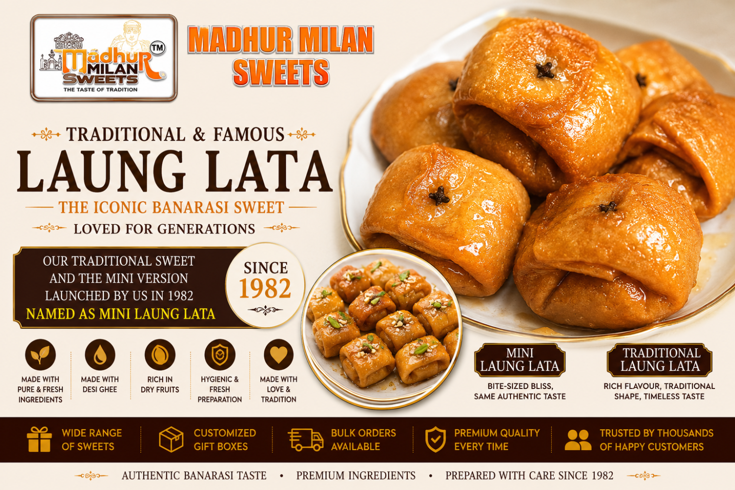 Best Laung Lata in Varanasi – Traditional Banarasi Sweet & Home of the Famous Mini Laung Lata | Madhur Milan Sweets